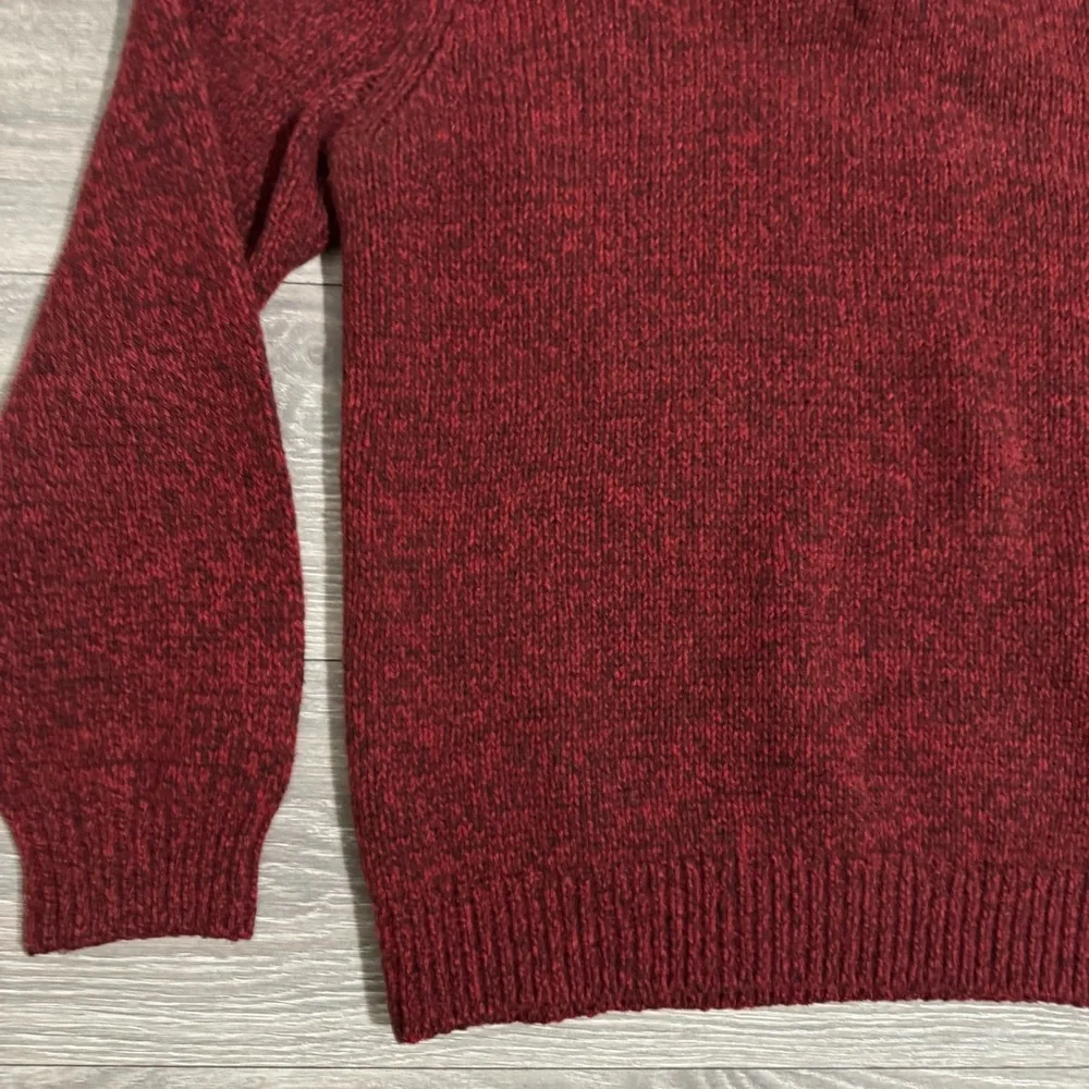 LL Bean Lambs Wool‎ Sweater Men XL Burgundy Pull Over Buttons High Neck Knitted
